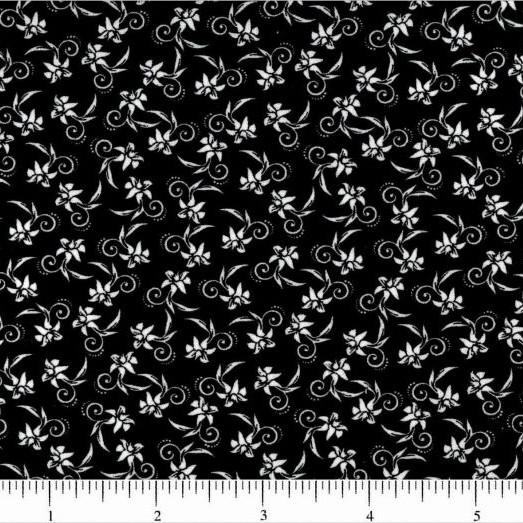 Classic Collection, Florals Fabric, White on Black - ineedfabric.com