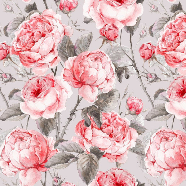 Classical English Roses Fabric - Gray - ineedfabric.com