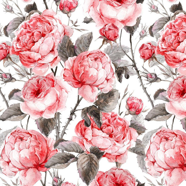 Classical English Roses Fabric - White - ineedfabric.com