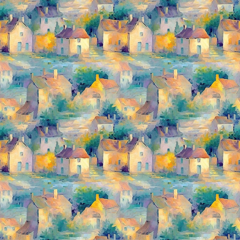 Claude Monet Country Village Pattern 3 Fabric - ineedfabric.com