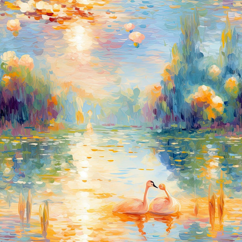 Claude Monet Swans Fabric Panel - ineedfabric.com