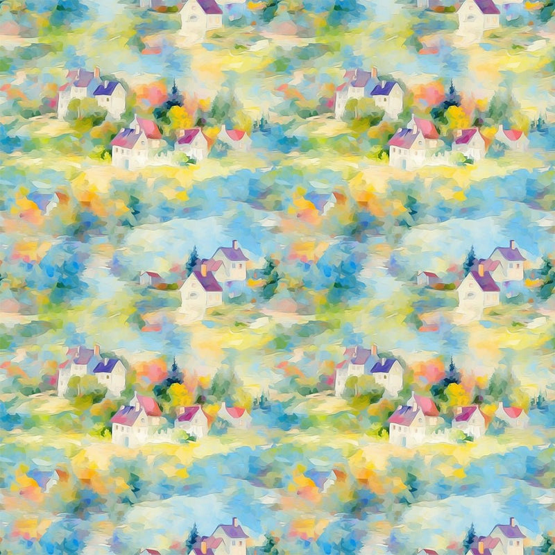 Claude Monet Village Pattern 1 Fabric - ineedfabric.com