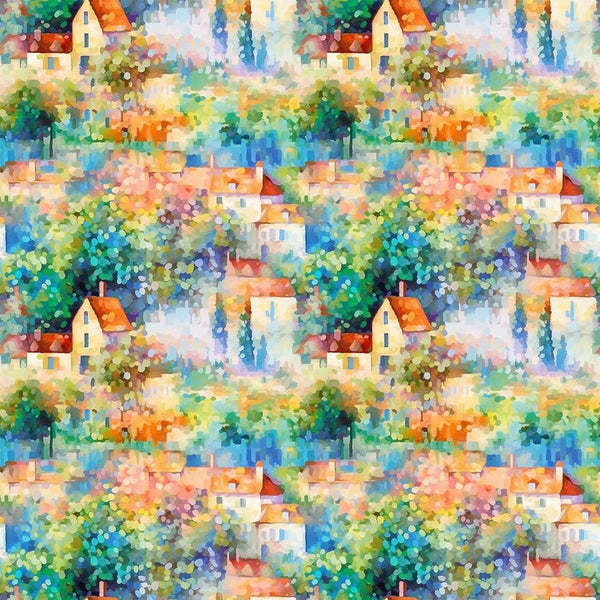 Claude Monet Village Pattern 2 Fabric - ineedfabric.com