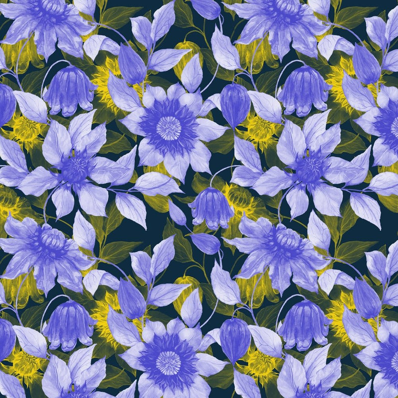 Clematis Flowers Fabric - Purple - ineedfabric.com