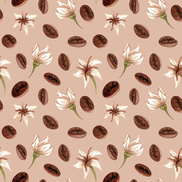 Coffee Bean and Flowers Fabric - Cream - ineedfabric.com