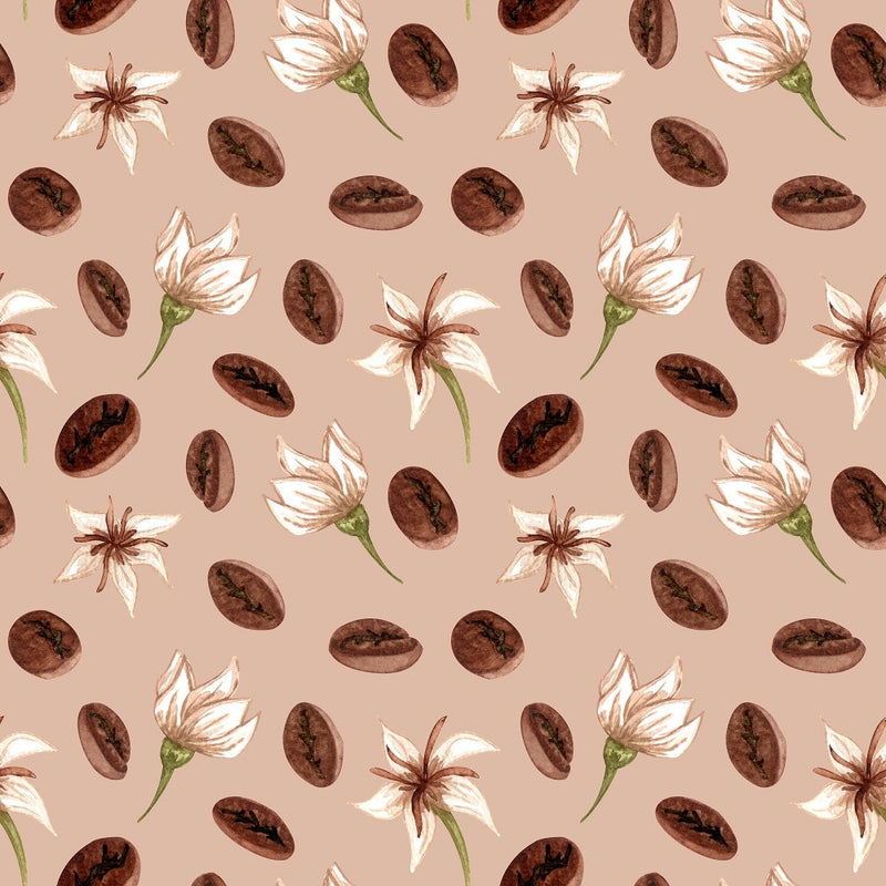 Coffee Bean and Flowers Fabric - Cream - ineedfabric.com
