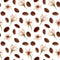 Coffee Bean and Flowers Fabric - White - ineedfabric.com