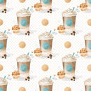 Coffee Cups on Polka Dots Fabric - White - ineedfabric.com