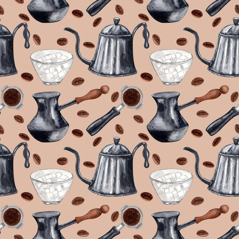 Coffee Elements and Beans Fabric - Cream - ineedfabric.com