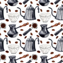 Coffee Elements and Beans Fabric - White - ineedfabric.com