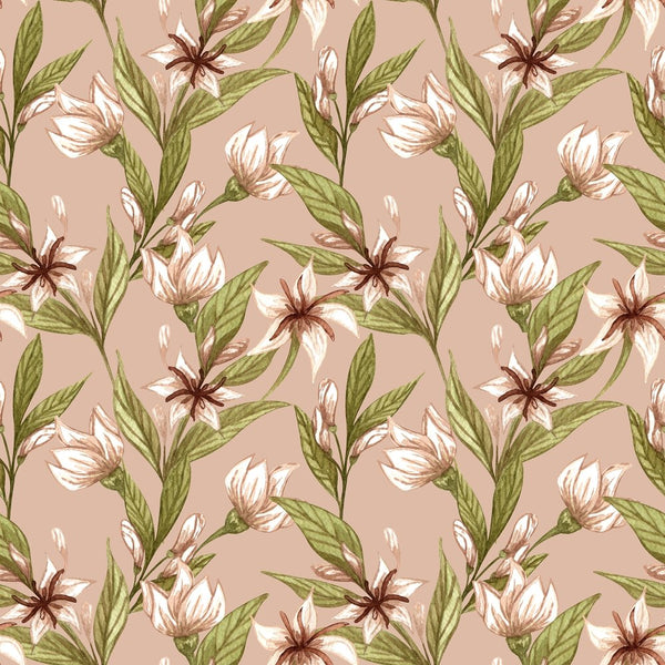 Coffee Flowers Fabric - Cream - ineedfabric.com
