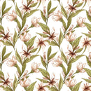 Coffee Flowers Fabric - White - ineedfabric.com