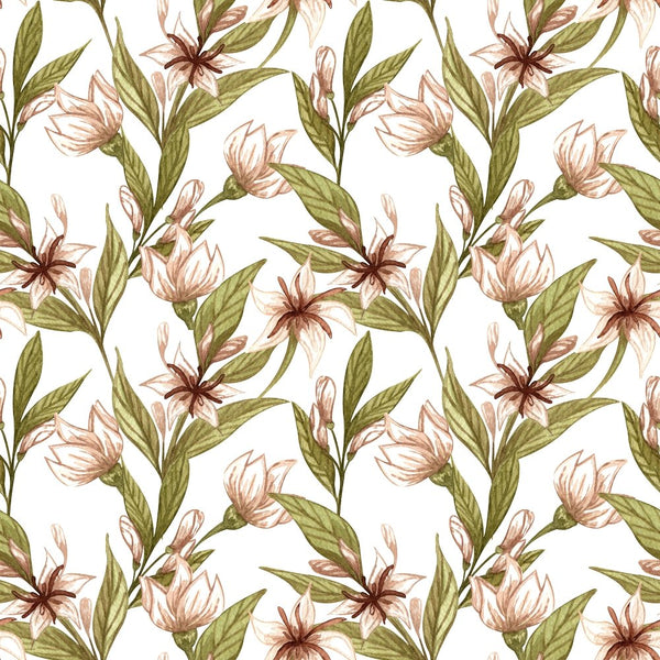 Coffee Flowers Fabric - White - ineedfabric.com