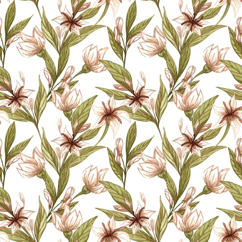 Coffee Flowers Fabric - White - ineedfabric.com