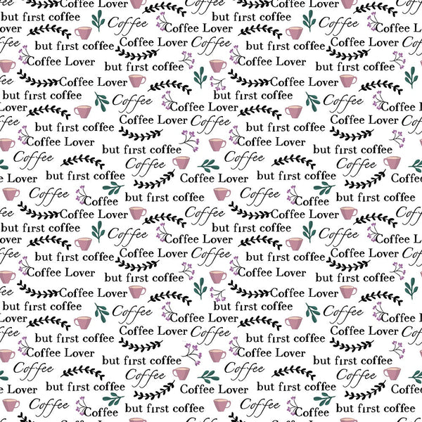 Coffee Lover Font Fabric - White - ineedfabric.com
