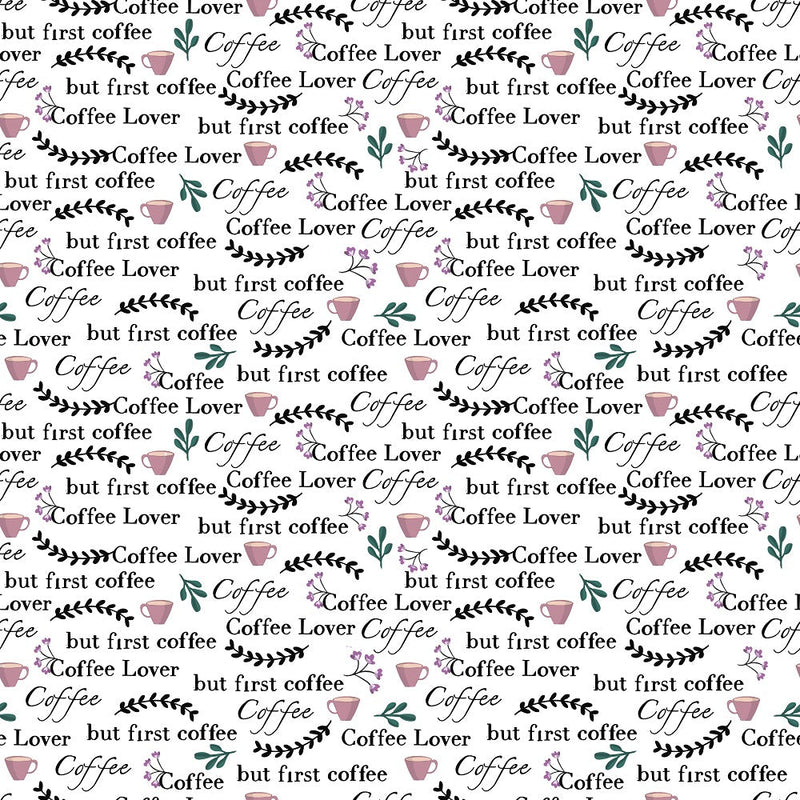 Coffee Lover Font Fabric - White - ineedfabric.com