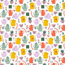 Coffee Lover Pots Allover Fabric - White - ineedfabric.com