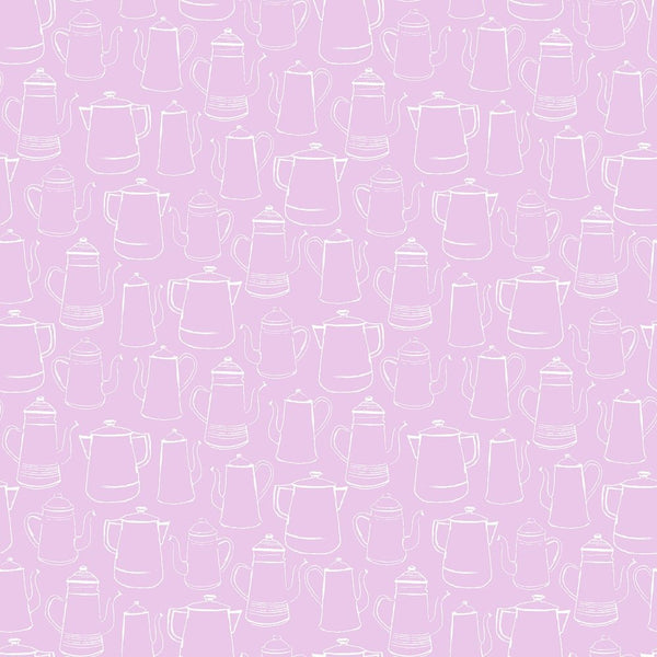 Coffee Lover Sketched Pots Fabric - Lilac - ineedfabric.com