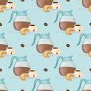 Coffee Pots on Irregular Dots Fabric - Blue - ineedfabric.com