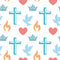 Colorful Christian Symbols Fabric - White - ineedfabric.com