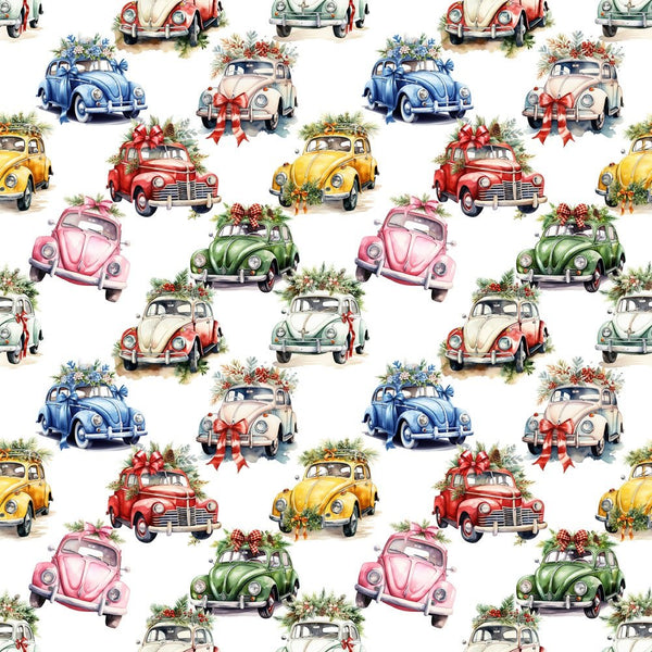 Colorful Christmas Cars Fabric - ineedfabric.com