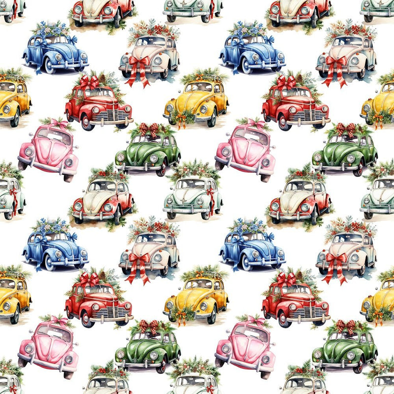 Colorful Christmas Cars Fabric - ineedfabric.com