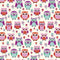Colorful Owls With Small Flowers Fabric - White - ineedfabric.com