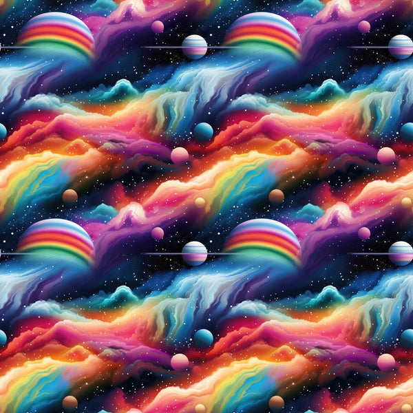 Colorful Planets In Space Fabric - ineedfabric.com