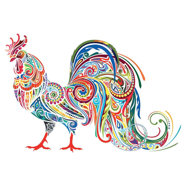 Colorful Rooster Fabric Panel - ineedfabric.com