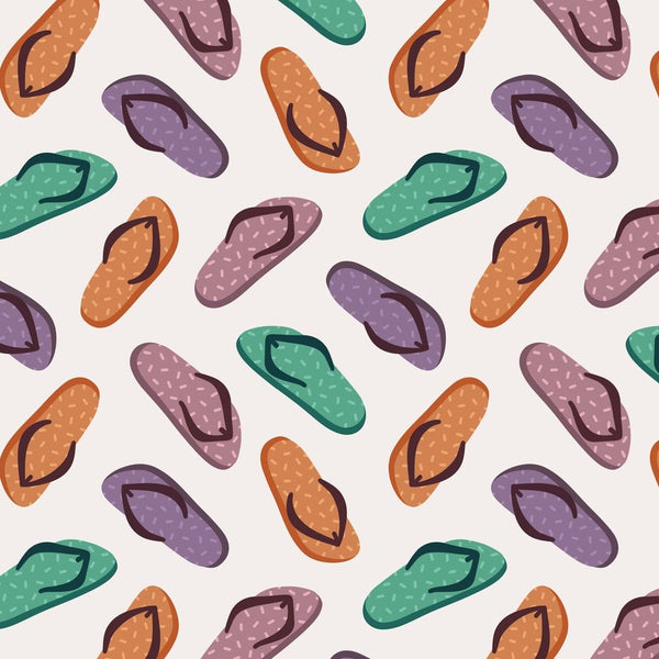 Colorful Tossed Flip Flops Fabric - ineedfabric.com