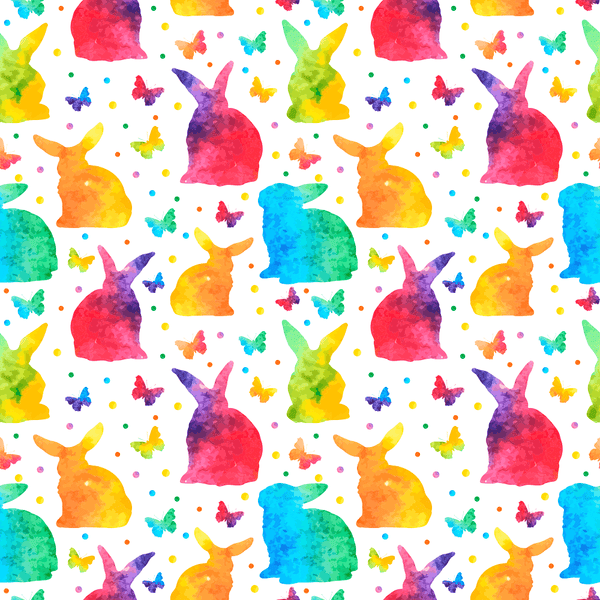 Colorful Watercolor Butterflies & Rabbits Fabric - ineedfabric.com