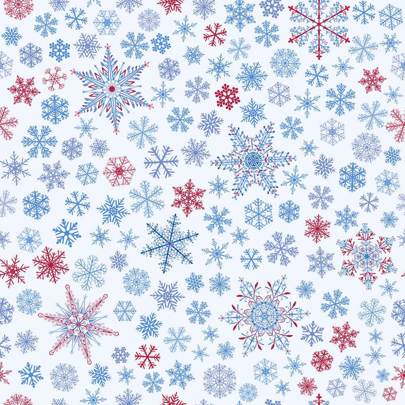 Complex Snowflakes 2 Fabric - Blue/Red - ineedfabric.com