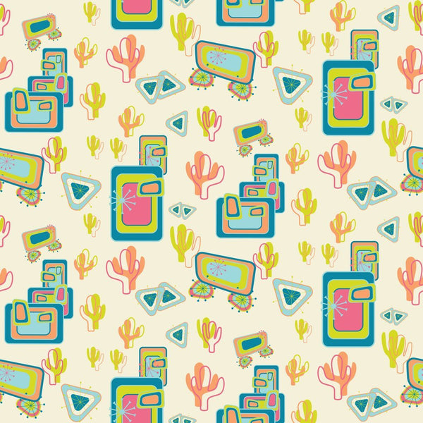 Connected Rectangles With Cactus Fabric - Yellow - ineedfabric.com