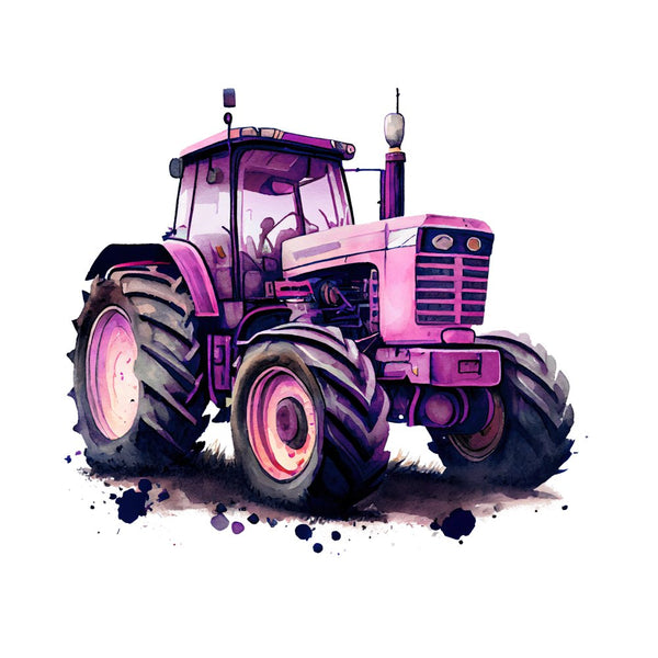Cool Watercolor Farm Tractor Fabric Panel - Pink - ineedfabric.com