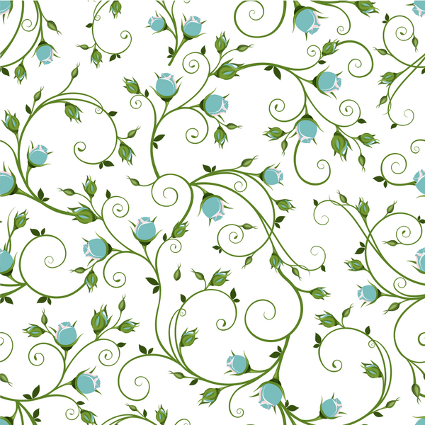 Cornflower Rosebuds on Vines Fabric - White - ineedfabric.com