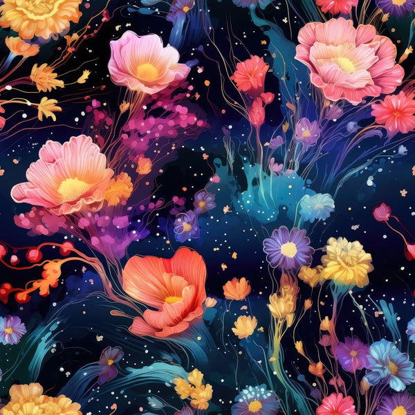 Cosmic Galaxy Floral Pattern 10 Fabric - ineedfabric.com