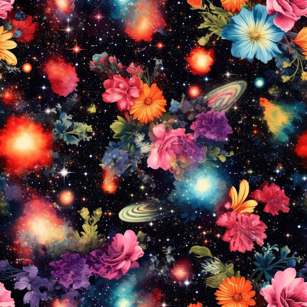 Cosmic Galaxy Floral Pattern 11 Fabric - ineedfabric.com
