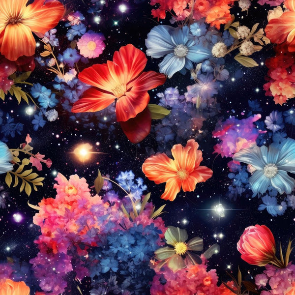 Cosmic Galaxy Floral Pattern 2 Fabric - ineedfabric.com