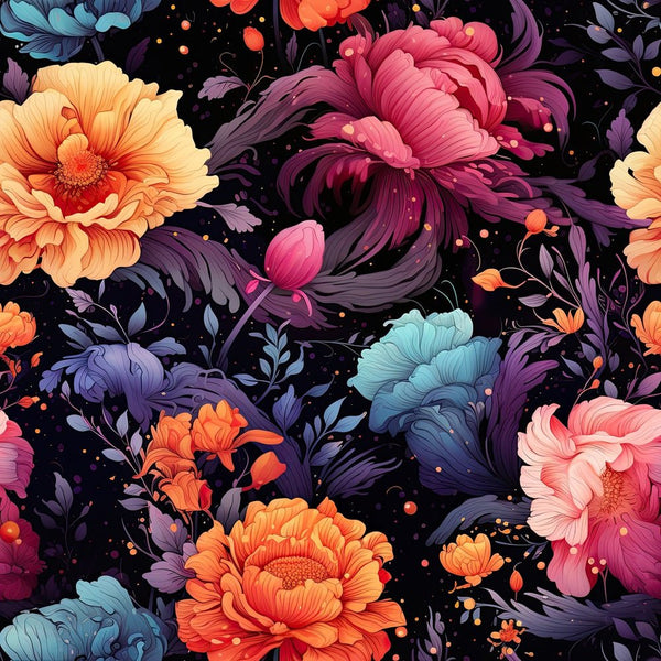 Cosmic Galaxy Floral Pattern 6 Fabric - ineedfabric.com