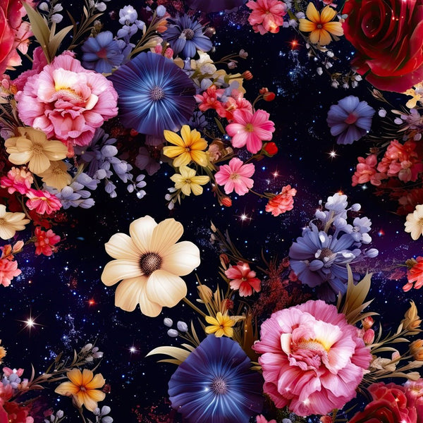 Cosmic Galaxy Floral Pattern 7 Fabric - ineedfabric.com