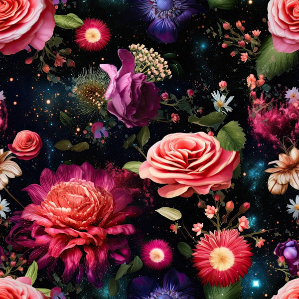 Cosmic Galaxy Floral Pattern 9 Fabric - ineedfabric.com