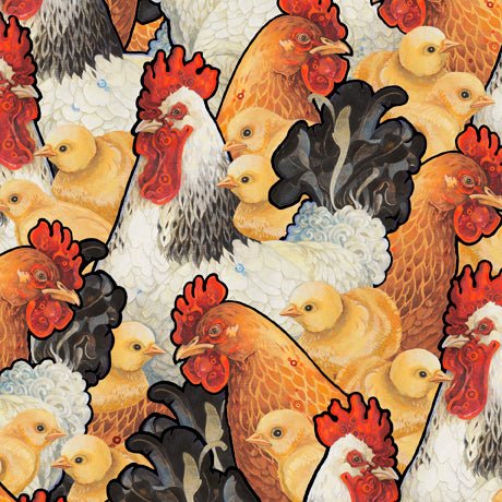 Country Roosters Packed Roosters Fabric - ineedfabric.com