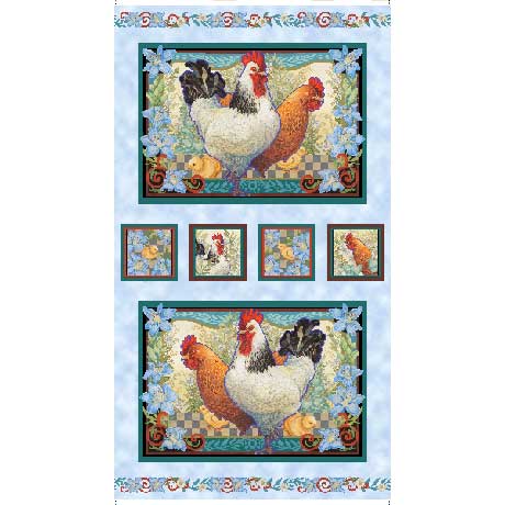 Country Roosters Rooster Fabric Panel - 24" - ineedfabric.com
