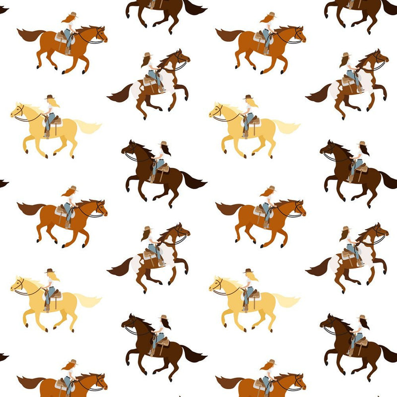 Cowgirl On Running Horse Fabric - ineedfabric.com
