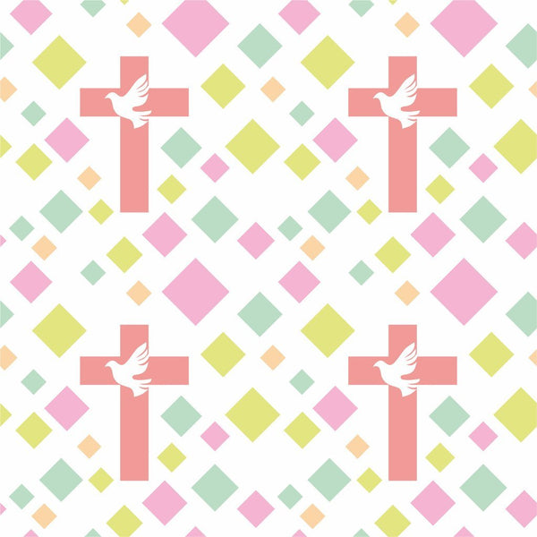 Cross With Dove Fabric - White - ineedfabric.com