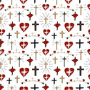 Crosses & Hearts Fabric - White - ineedfabric.com