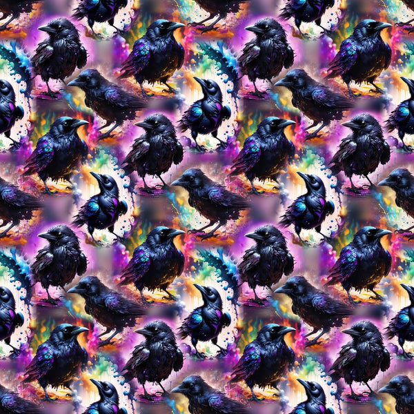Crows & Colorful Paint Fabric - ineedfabric.com