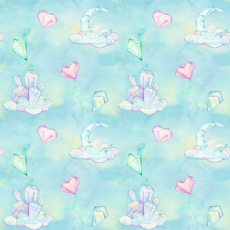 Crystals, Moon & Clouds Fabric - Baby Blue - ineedfabric.com