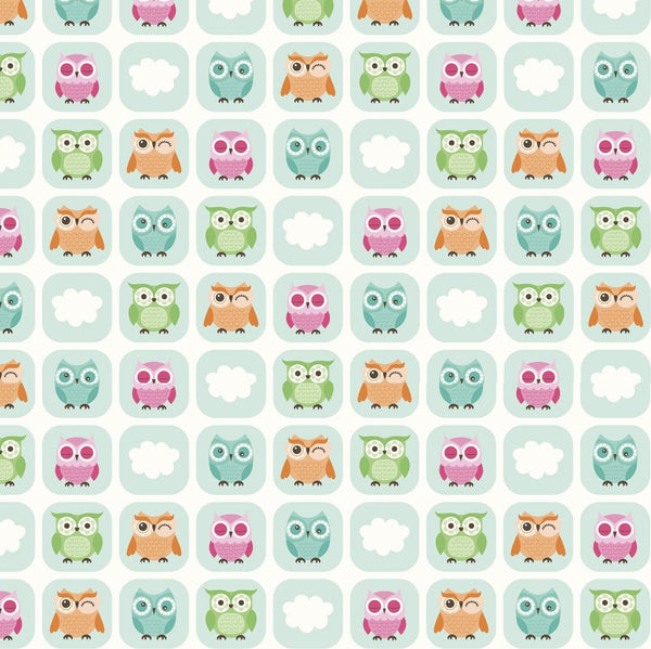 Cubed Owl Fabric - Aqua - ineedfabric.com