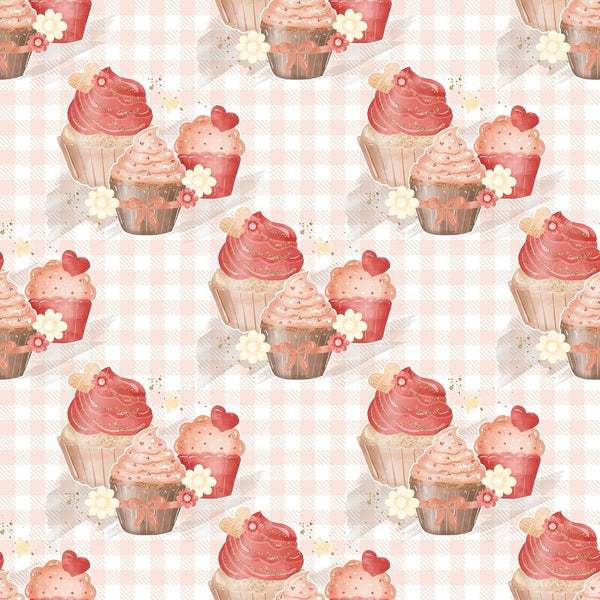 Cupcake Trio on Checkered Fabric - Peach - ineedfabric.com
